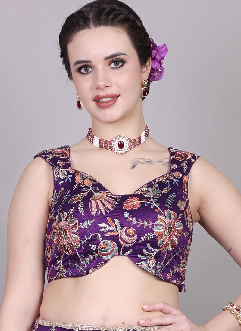 Style Diva Purple Art Silk Embroidered Blouse Wedding Wear