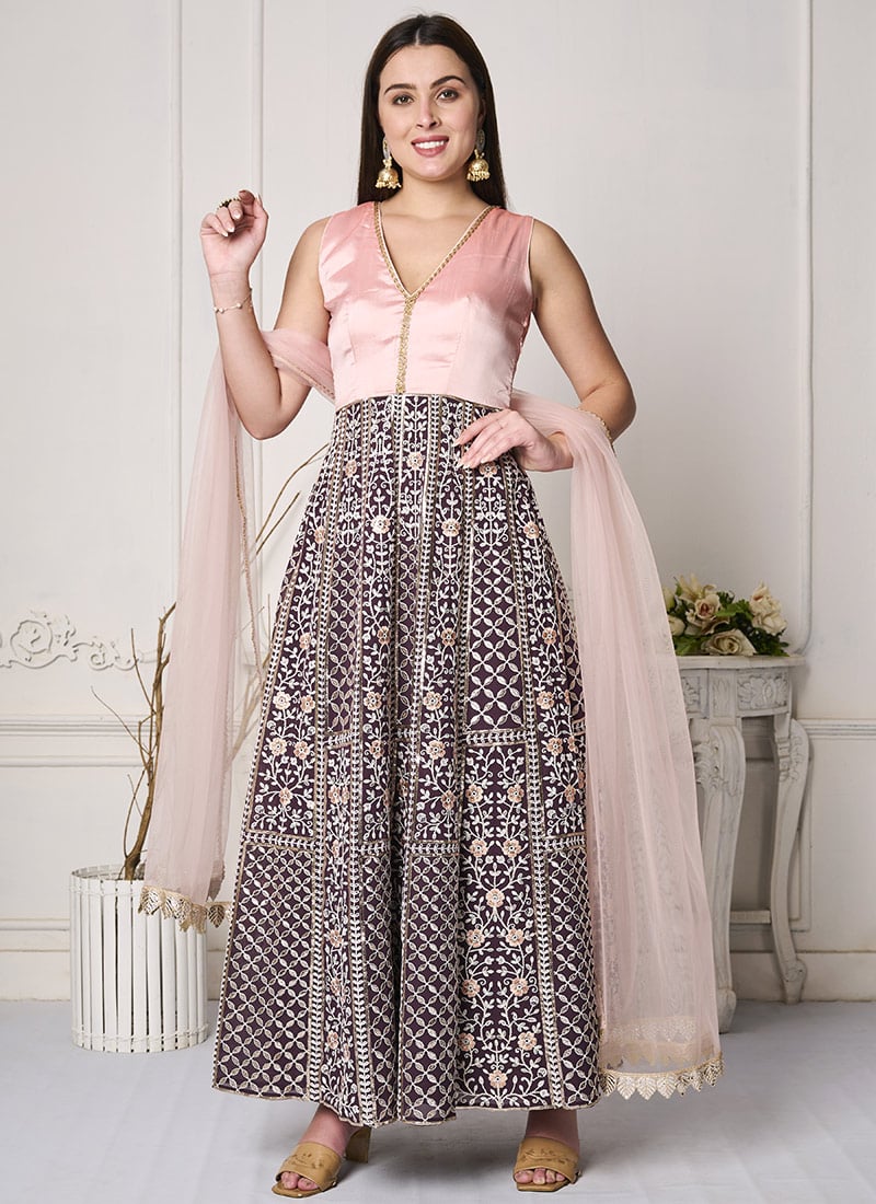 Pink N Wine Georgette Anarkali Set Wedding Wear