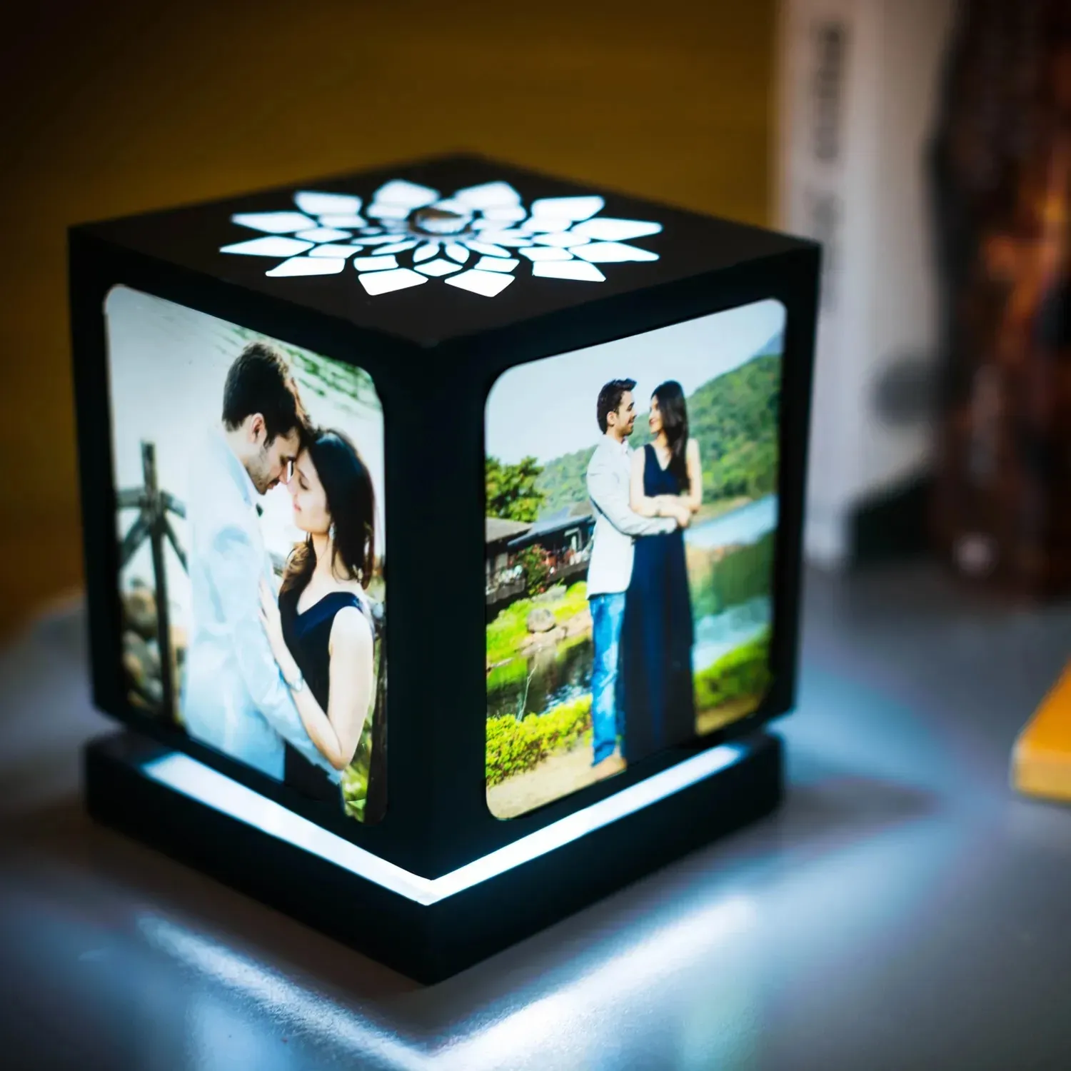 Personalised Floral Top Rotating Photo Lamp